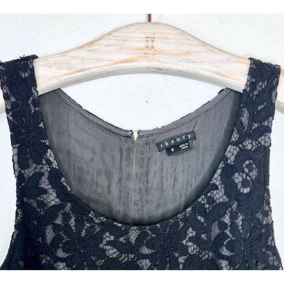 Theory Winoa Black Lace Floret Sleeveless Tunic Size Small Tank Top Zipper Back - Picture 5 of 5